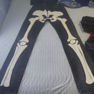 MNML Black Jeans with White Skeleton Design